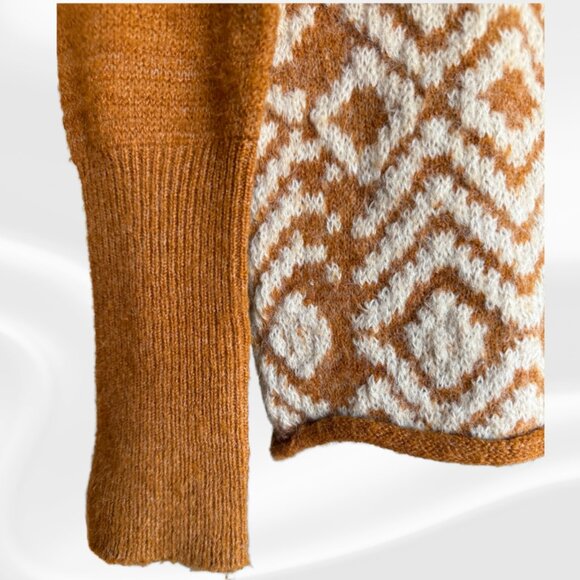 Free People Small Turtleneck Sweater Brown Cream Fair Isle Alpaca Mohair NWOT - Picture 11 of 13